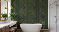 Art Deco Olive Green & Gold Geometric Wallpaper