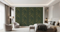 Art Deco Olive Green & Gold Geometric Wallpaper