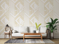 Deco Lines Gold and White Geometric Wall Art Wallpaper⁠