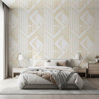 Deco Lines Gold and White Geometric Wall Art Wallpaper⁠