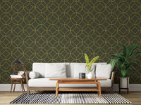 Elegant Olive and Gold Art Deco Geometric Wallpaper