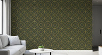 Elegant Olive and Gold Art Deco Geometric Wallpaper