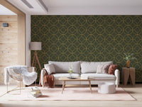 Elegant Olive and Gold Art Deco Geometric Wallpaper