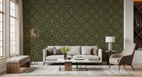 Elegant Olive and Gold Art Deco Geometric Wallpaper