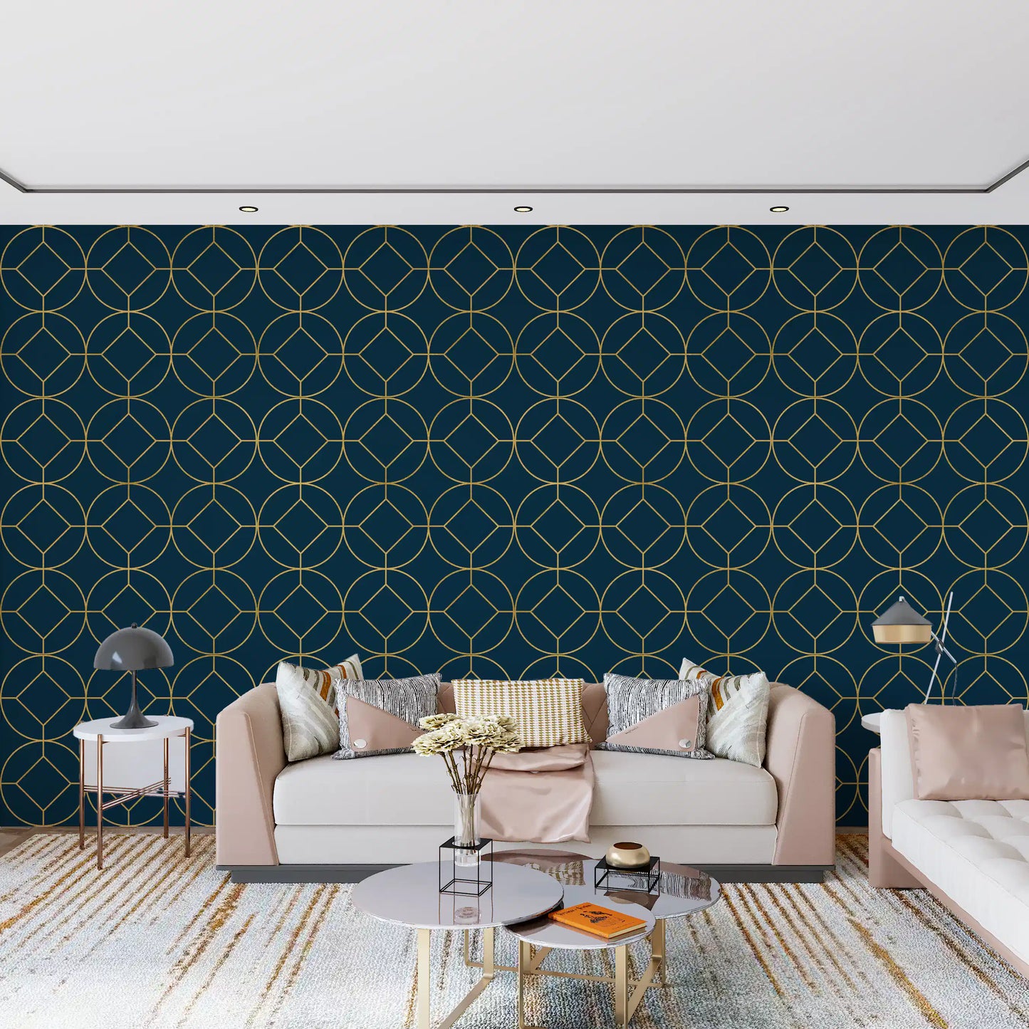 Art Deco Navy and Gold Geometric Wallpaper