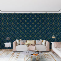 Art Deco Navy and Gold Geometric Wallpaper