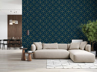 Art Deco Navy and Gold Geometric Wallpaper