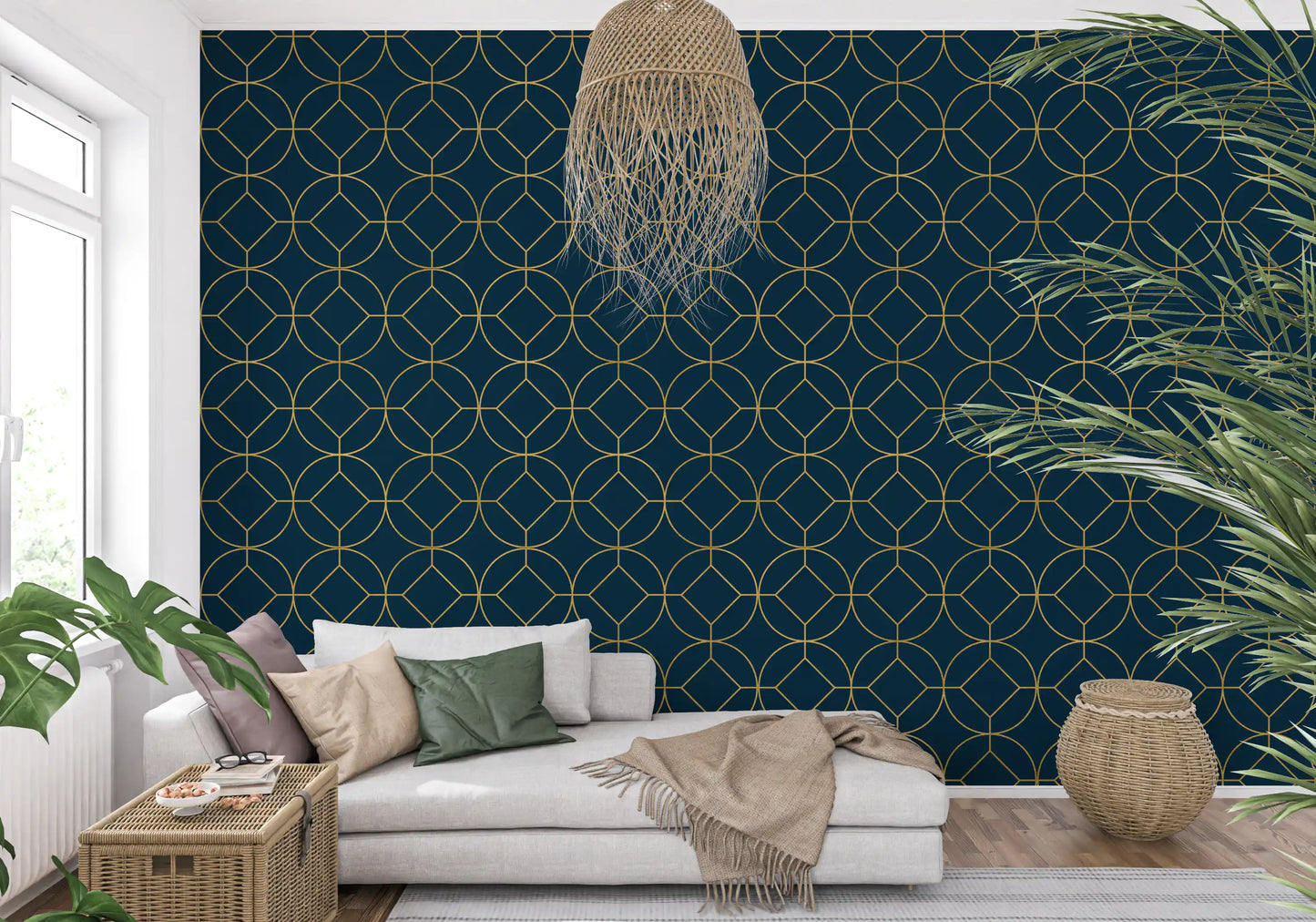 Art Deco Navy and Gold Geometric Wallpaper
