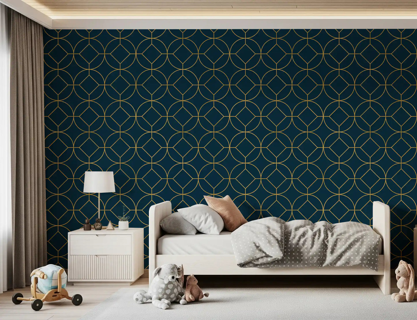 Art Deco Navy and Gold Geometric Wallpaper