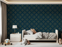 Art Deco Navy and Gold Geometric Wallpaper