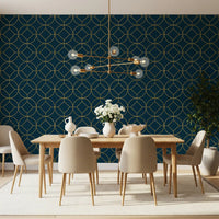 Art Deco Navy and Gold Geometric Wallpaper