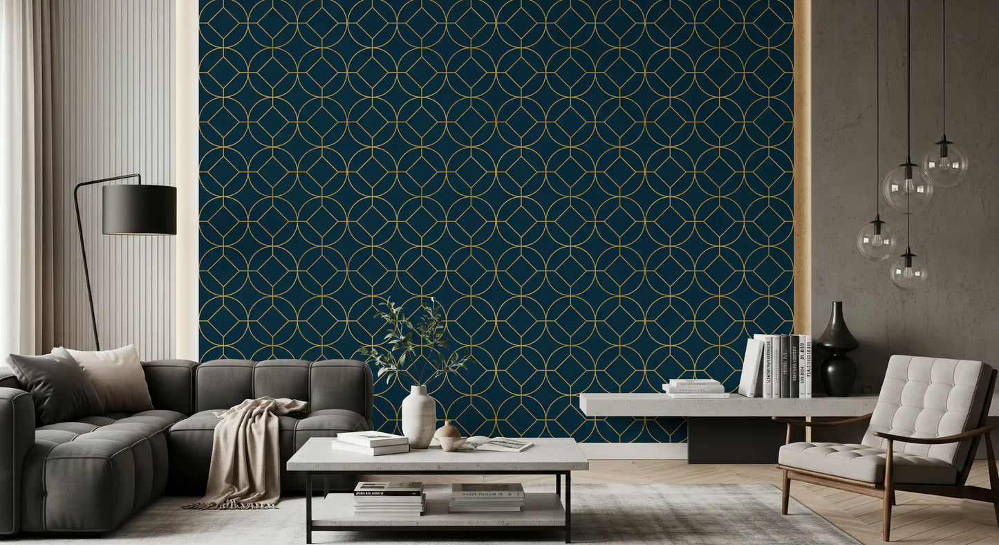 Art Deco Navy and Gold Geometric Wallpaper