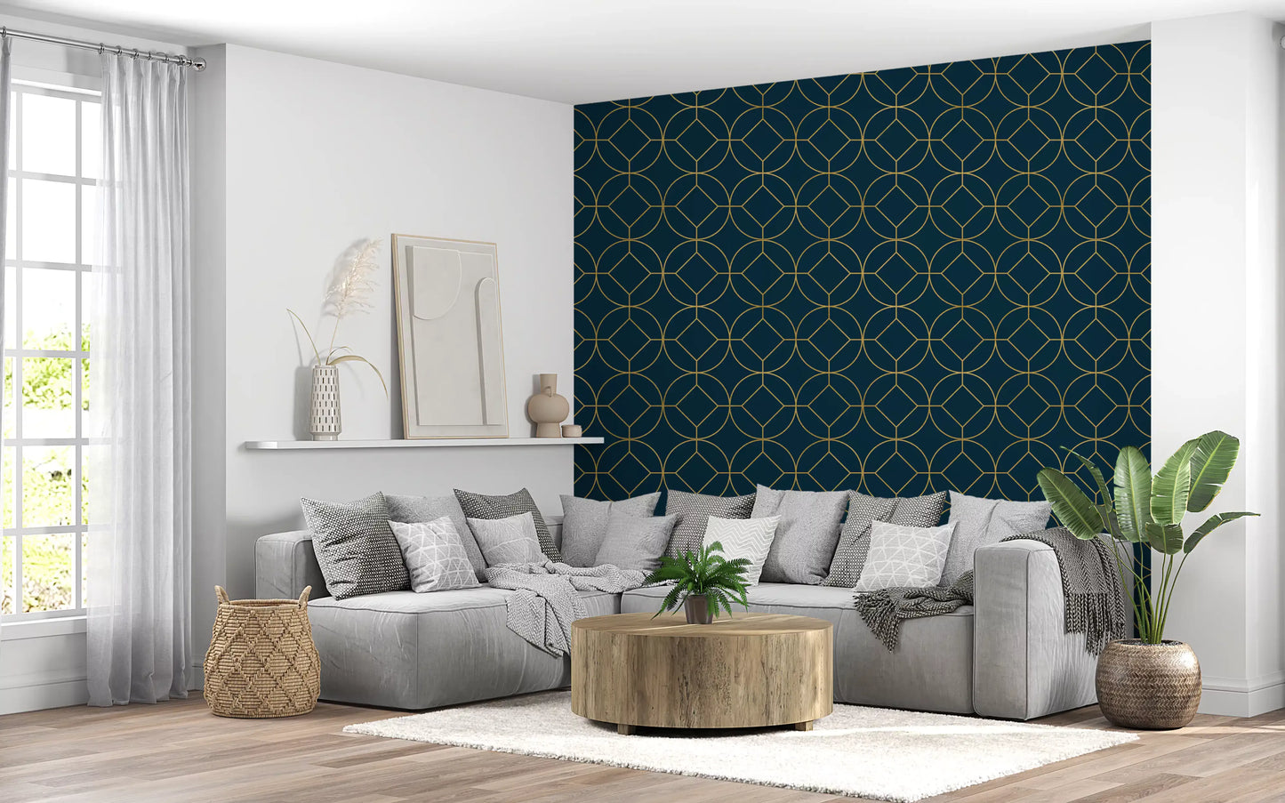 Art Deco Navy and Gold Geometric Wallpaper