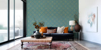 Teal and Gold Art Deco Geometric Wallpaper