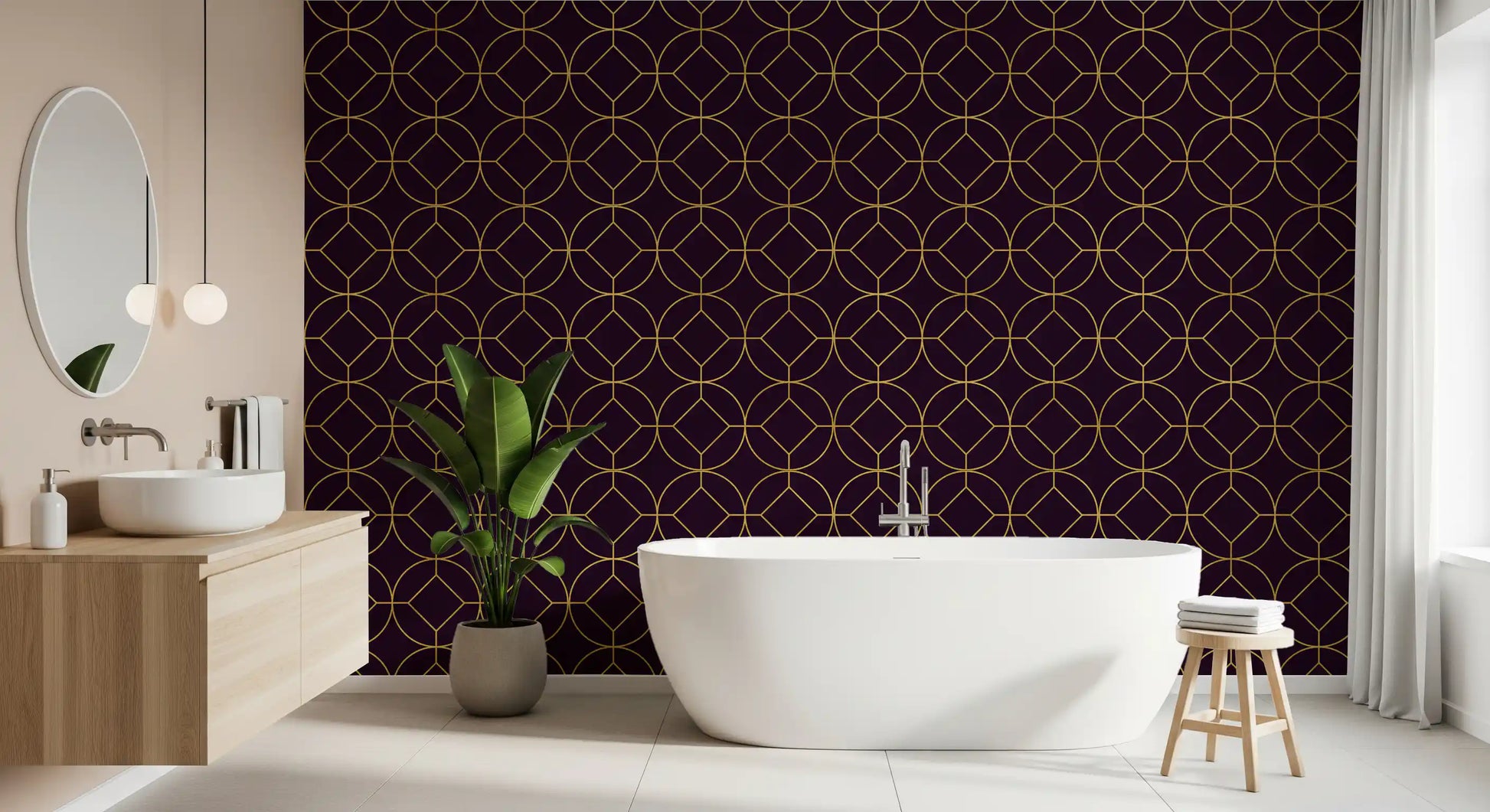 Luxe dark tone pattern from Art Deco Gold and Plum Geometric Wallpaper style