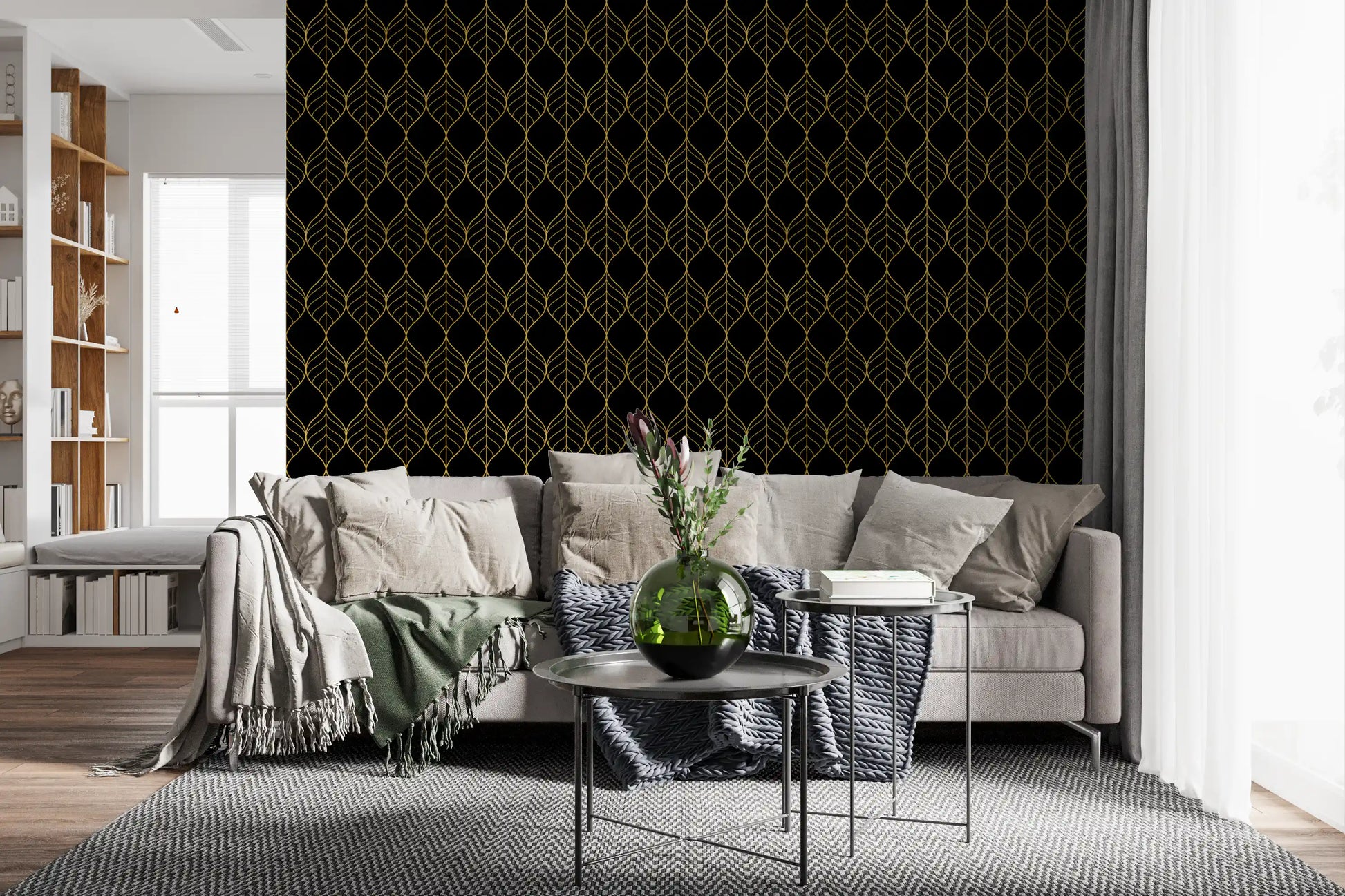 Premium visual texture inspired by Art Deco Gold and Black Leaf Wallpaper
