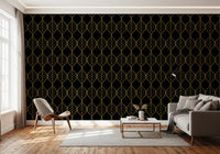 Bold evening-tone pattern from Art Deco Gold and Black Leaf Wallpaper style for a hallway.