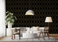 Refined metallic leaf composition in Art Deco Gold and Black Leaf Wallpaper