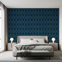 Minimal space Gilded Art Deco Leaves Navy Wallpaper clean leaf dark background