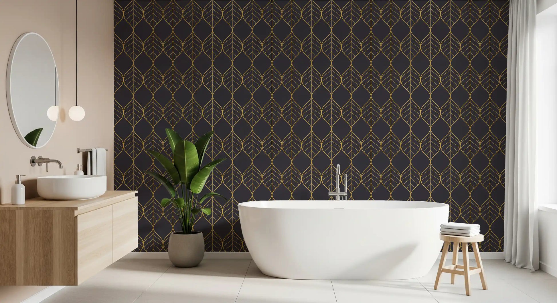 Metallic wallpaper Elegant Golden Leaf Art Deco Wallpaper