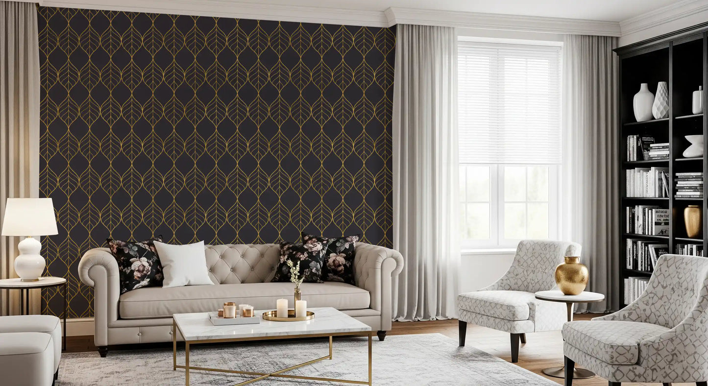 Living room Elegant Golden Leaf Art Deco Wallpaper style