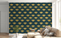 Minimal crane wallpaper dark turquoise balanced layout look for a living room.