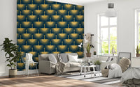 Contemporary decorative wallpaper teal Art Deco bird design