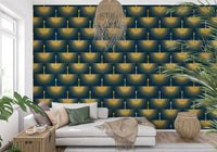Modern Art Deco wallpaper gold crane teal surface style