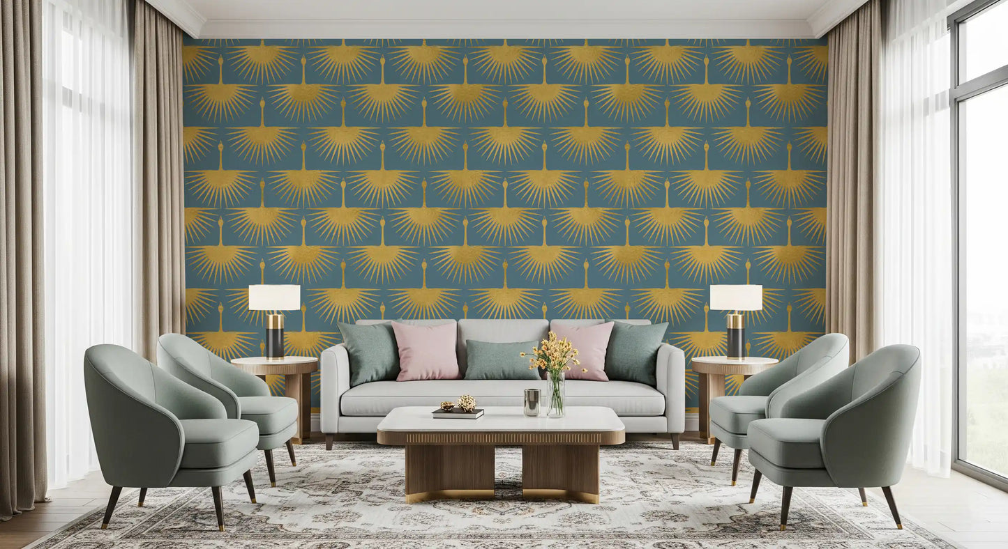 Subtle structured wallpaper crane gold tonal background