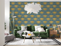 Calm decorative wall crane motif soft blue Art Deco style