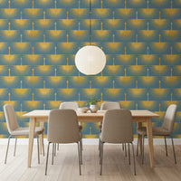 Dining room Duck egg blue gold crane Art Deco wallpaper soft wall design