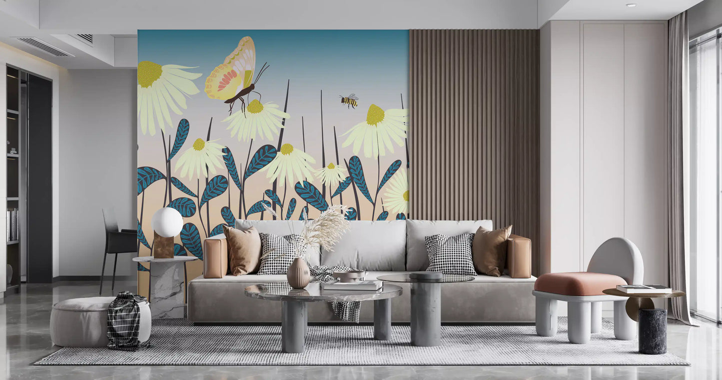 Sunny Day Daisy Garden Wall Mural Wall Mural