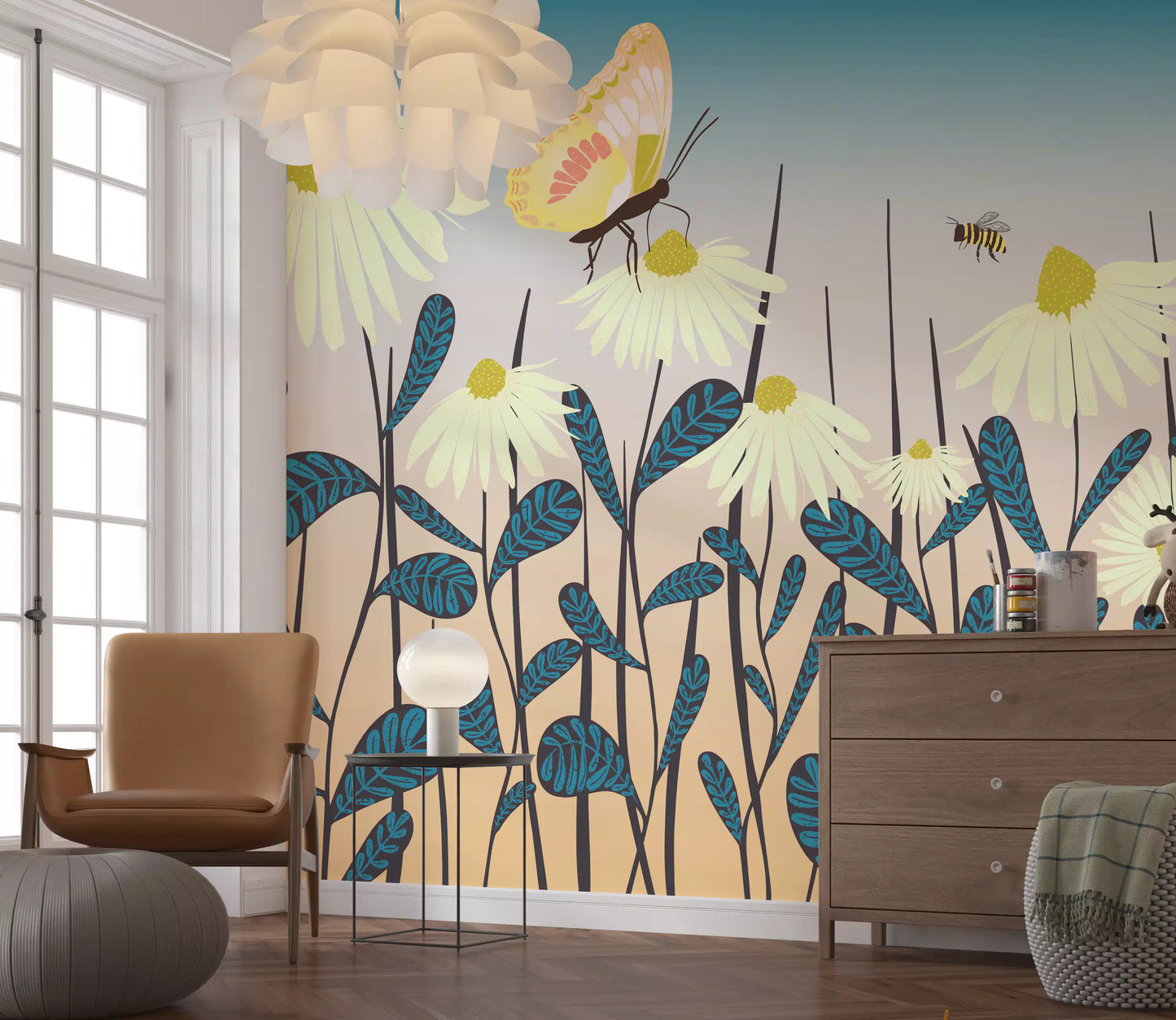 Sunny Day Daisy Garden Wall Mural Wall Mural