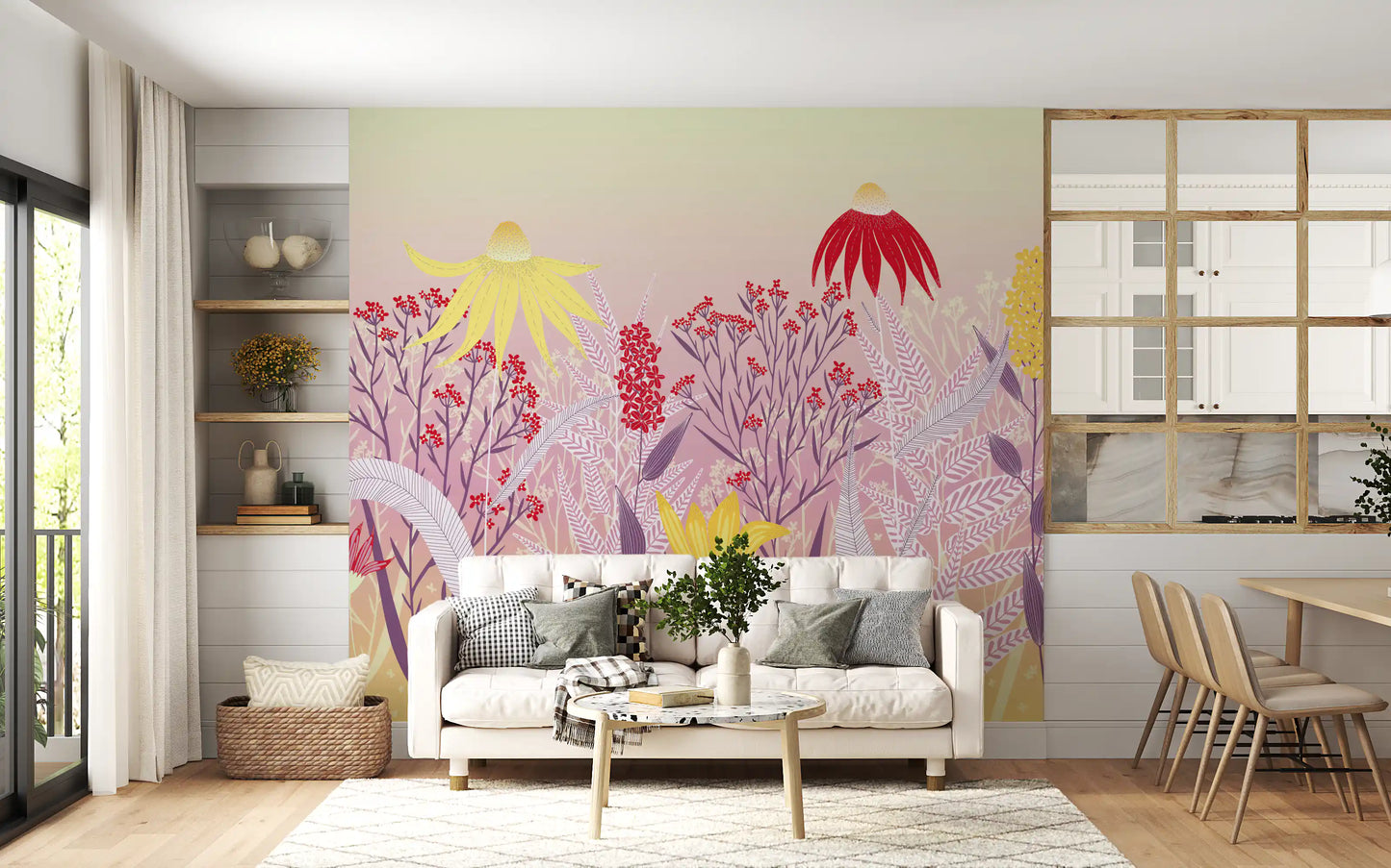 Dreamy Pastel Wildflower Meadow Wall Mural