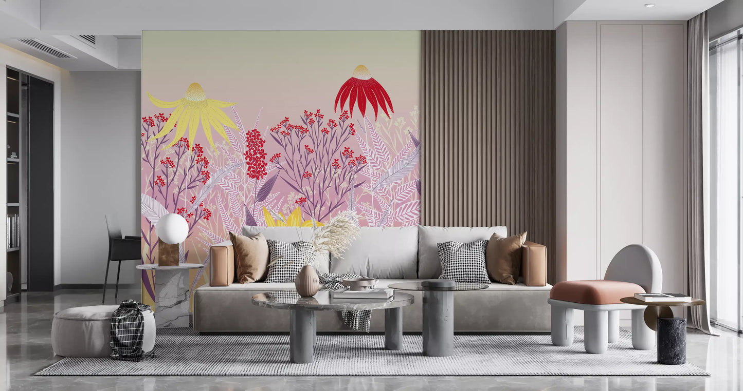 Dreamy Pastel Wildflower Meadow Wall Mural