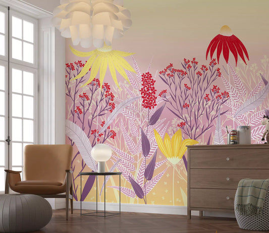 Dreamy Pastel Wildflower Meadow Wall Mural