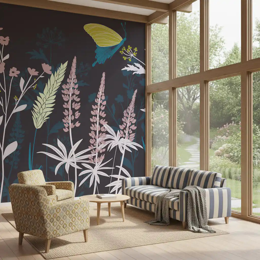Enchanted Twilight Botanical Meadow Wall Mural