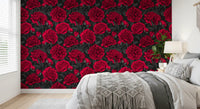 Floral peony wallpaper turns a relaxed Bedroom into a striking space.