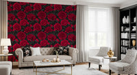 Grey foliage weaves between the blooms in the Midnight Crimson Peony wallpaper.