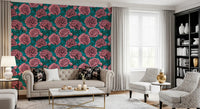 Romantic Teal Peony Botanical Wallpaper Wallpaper⁠
