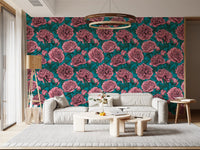 Romantic Teal Peony Botanical Wallpaper Wallpaper⁠