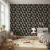 Playful Black Cats and Yarn Balls Wallpaper