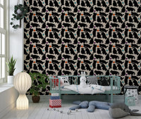 Playful Black Cats and Yarn Balls Wallpaper