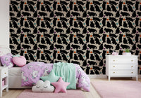 Playful Black Cats and Yarn Balls Wallpaper