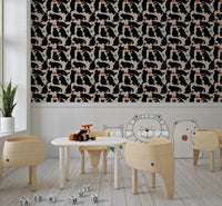 Playful Black Cats and Yarn Balls Wallpaper