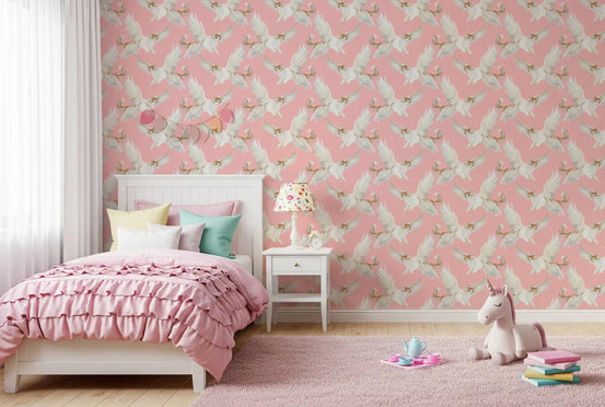 Celestial Flying Felines Pink Wallpaper