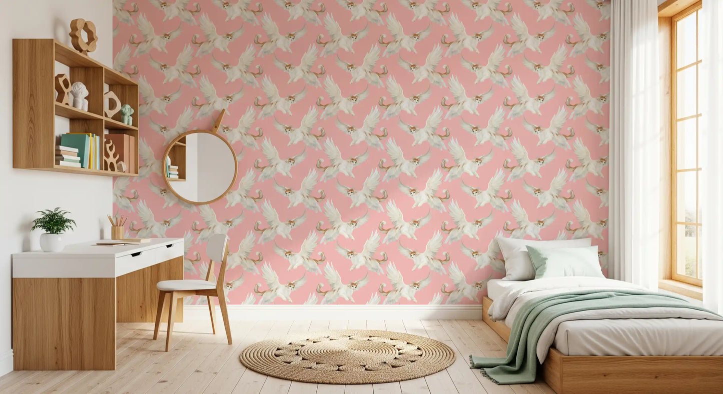 Celestial Flying Felines Pink Wallpaper