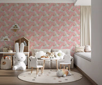 Celestial Flying Felines Pink Wallpaper