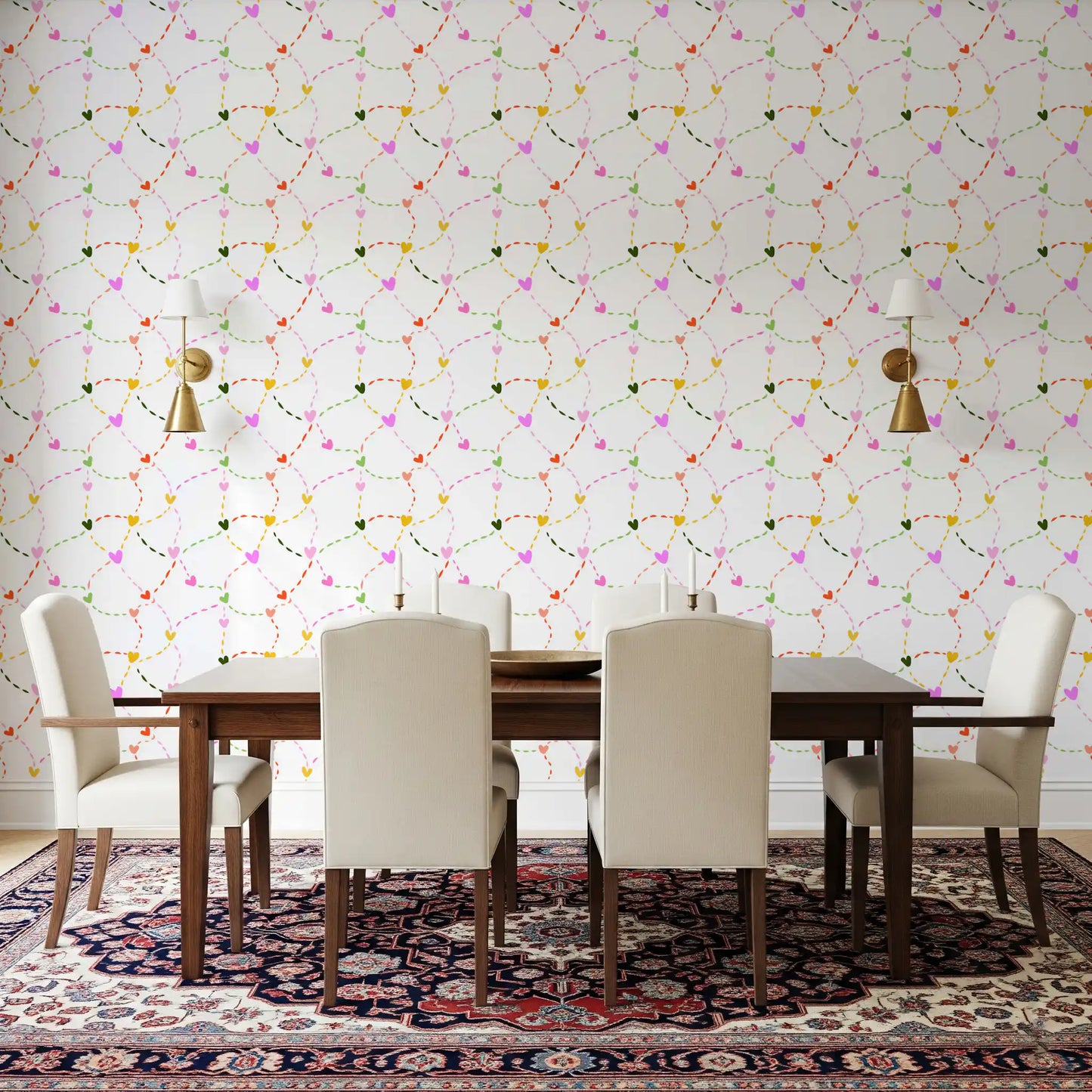Whimsical Hearts and Dashed Trails Wallpaper⁠