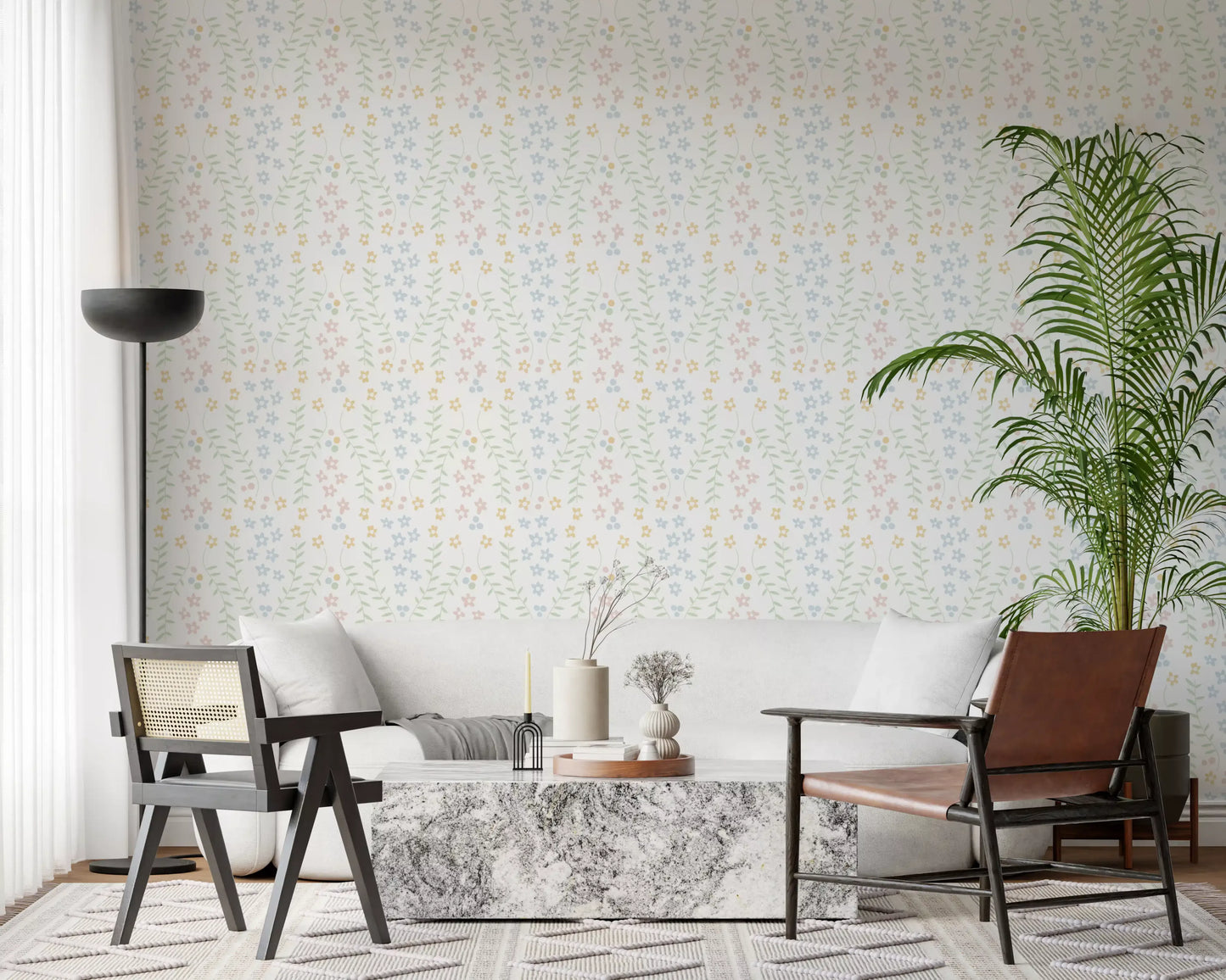 Sweet Scandinavian Floral Vines Wallpaper⁠
